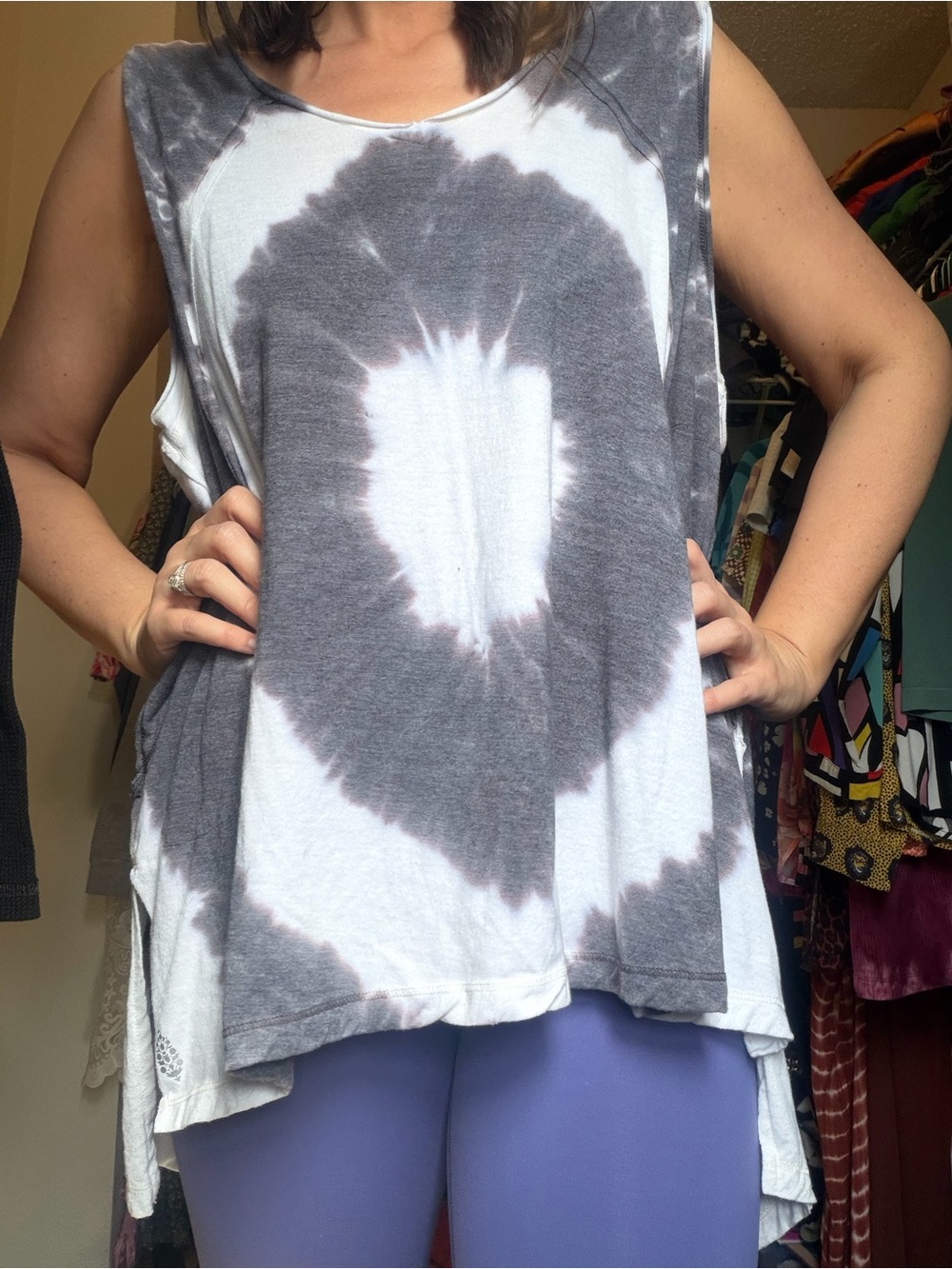 Free People Oversized Tie-Dye Swing Tank Top - Gray & White